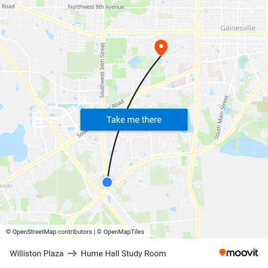 Williston Plaza to Hume Hall Study Room map
