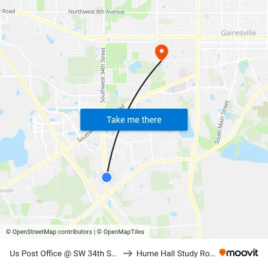 Us Post Office @ SW 34th Street to Hume Hall Study Room map