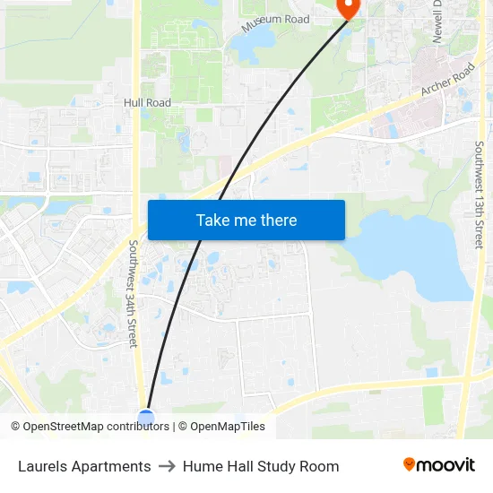 Laurels Apartments to Hume Hall Study Room map
