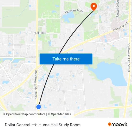 Dollar General to Hume Hall Study Room map