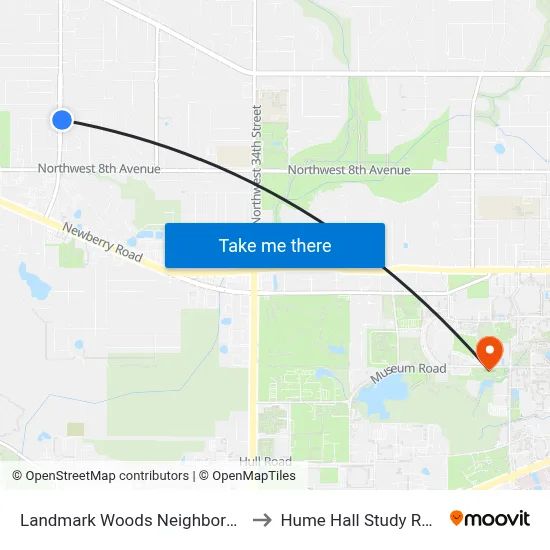 Landmark Woods Neighborhood to Hume Hall Study Room map