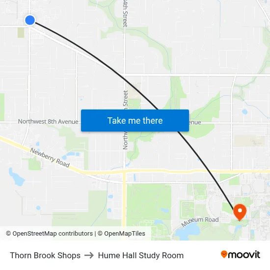 Thorn Brook Shops to Hume Hall Study Room map