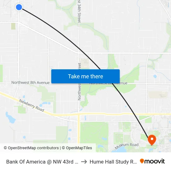 Bank Of America @ NW 43rd Street to Hume Hall Study Room map