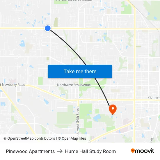 Pinewood Apartments to Hume Hall Study Room map