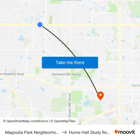 Magnolia Park Neighborhood to Hume Hall Study Room map