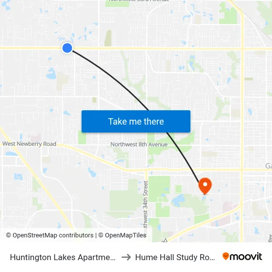 Huntington Lakes Apartments to Hume Hall Study Room map