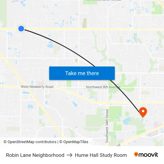 Robin Lane Neighborhood to Hume Hall Study Room map