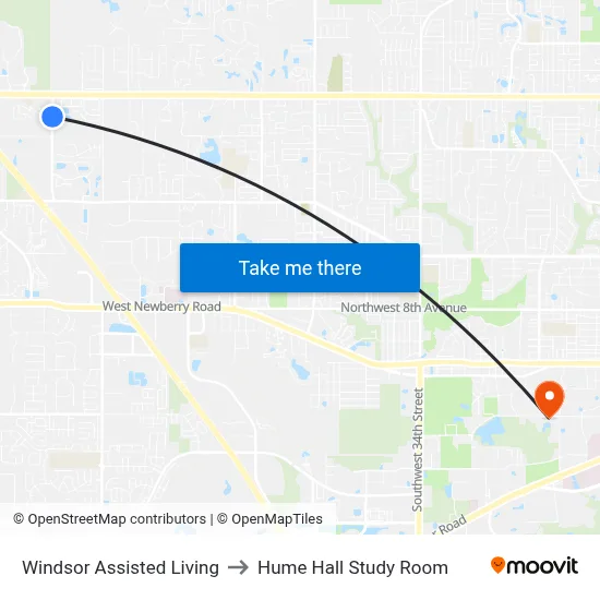 Windsor Assisted Living to Hume Hall Study Room map