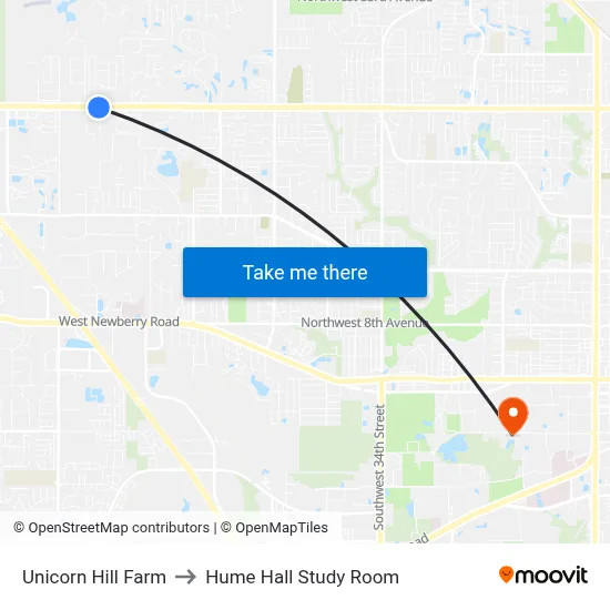 Unicorn Hill Farm to Hume Hall Study Room map