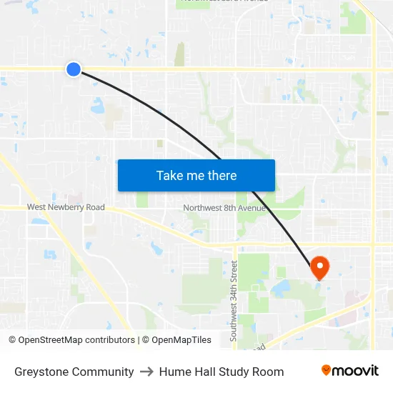 Greystone Community to Hume Hall Study Room map