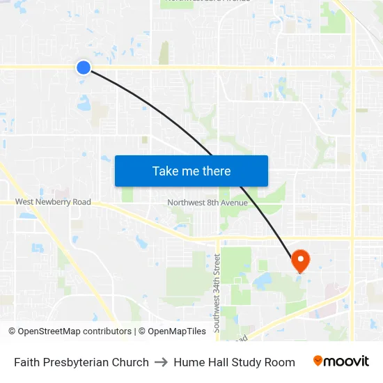 Faith Presbyterian Church to Hume Hall Study Room map