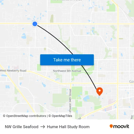 NW Grille Seafood to Hume Hall Study Room map