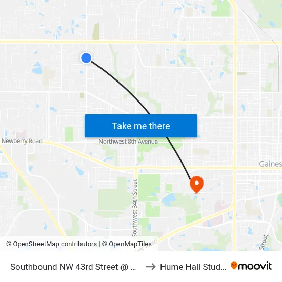 Southbound NW 43rd Street @ NW 33rd Court to Hume Hall Study Room map