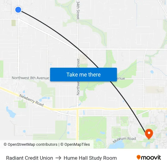 Radiant Credit Union to Hume Hall Study Room map