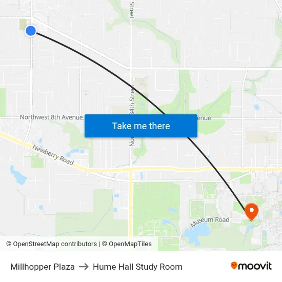 Millhopper Plaza to Hume Hall Study Room map