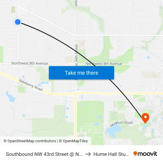 Southbound NW 43rd Street @ NW 19th Avenue to Hume Hall Study Room map