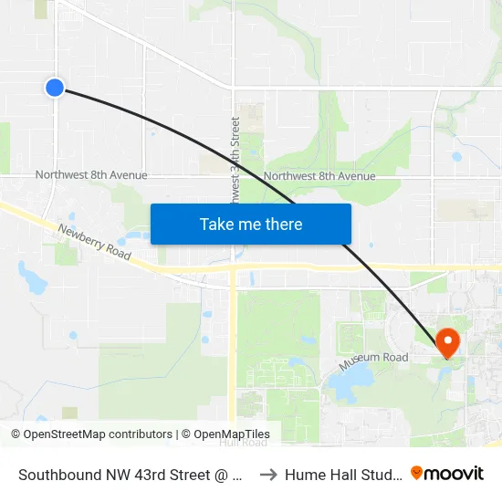 Southbound NW 43rd Street @ NW 15th Place to Hume Hall Study Room map