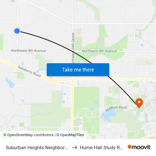 Suburban Heights Neighborhood to Hume Hall Study Room map