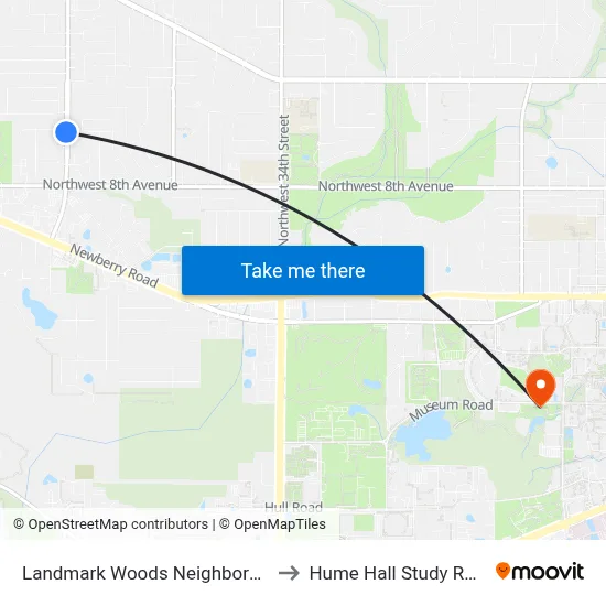 Landmark Woods Neighborhood to Hume Hall Study Room map