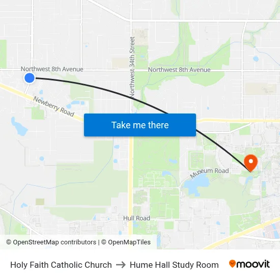 Holy Faith Catholic Church to Hume Hall Study Room map