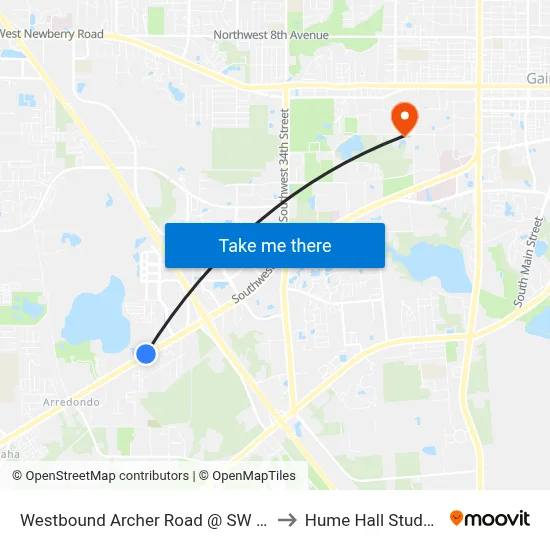 Westbound Archer Road @ SW 50th Street to Hume Hall Study Room map