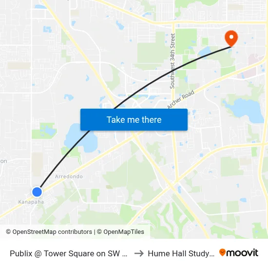 Publix @ Tower Square on SW 75th Street to Hume Hall Study Room map