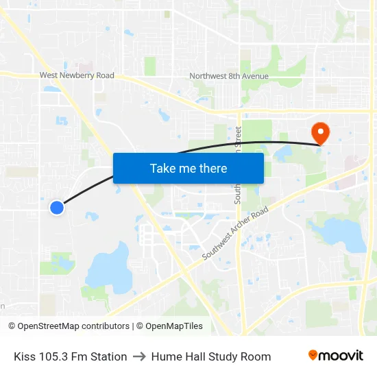 Kiss 105.3 Fm Station to Hume Hall Study Room map