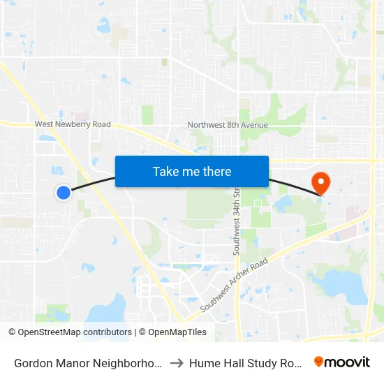 Gordon Manor Neighborhood to Hume Hall Study Room map