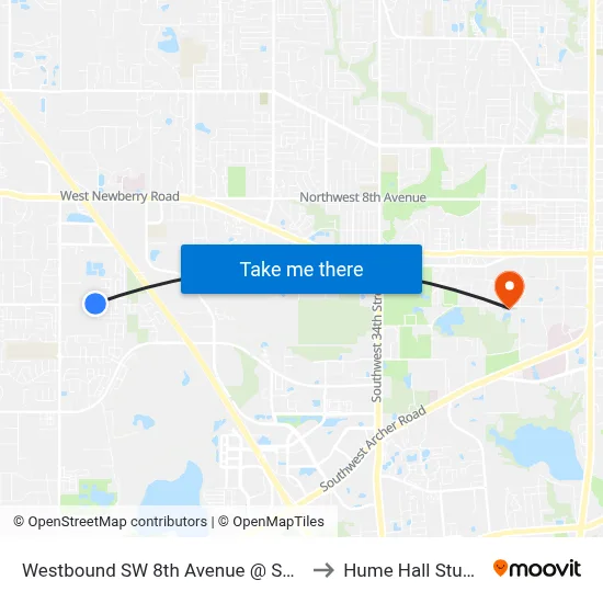 Westbound SW 8th Avenue @ SW 70th Terrace to Hume Hall Study Room map