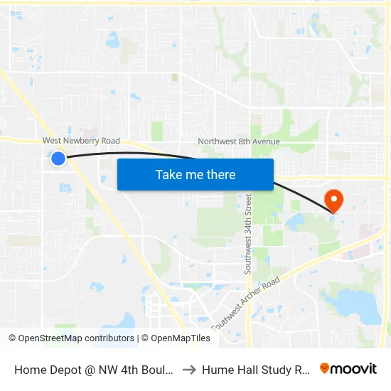 Home Depot @ NW 4th Boulevard to Hume Hall Study Room map