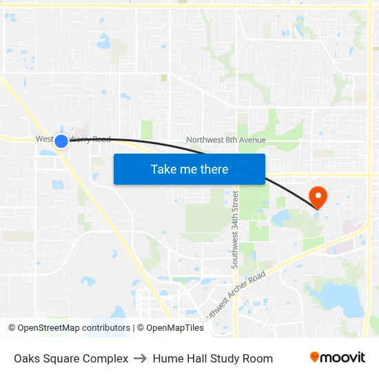 Oaks Square Complex to Hume Hall Study Room map