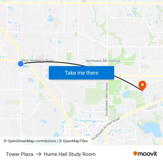 Tower Plaza to Hume Hall Study Room map