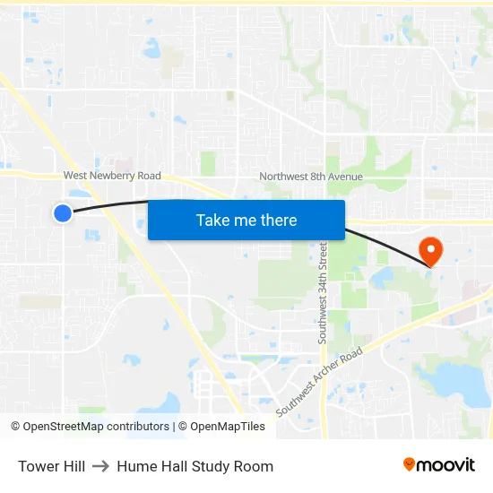 Tower Hill to Hume Hall Study Room map
