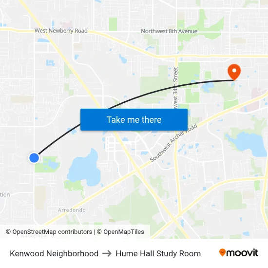 Kenwood Neighborhood to Hume Hall Study Room map