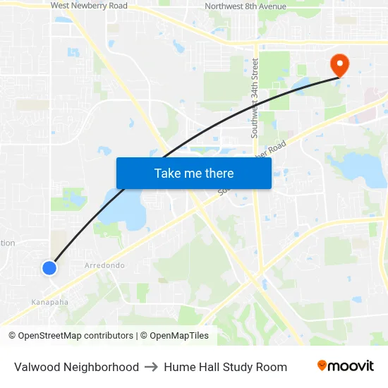 Valwood Neighborhood to Hume Hall Study Room map