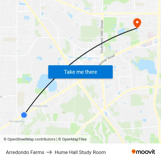 Arredondo Farms to Hume Hall Study Room map