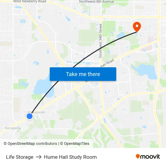 Life Storage to Hume Hall Study Room map
