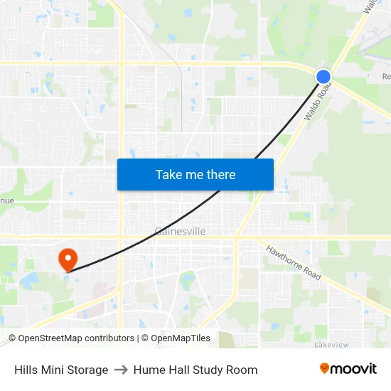 Hills Mini Storage to Hume Hall Study Room map