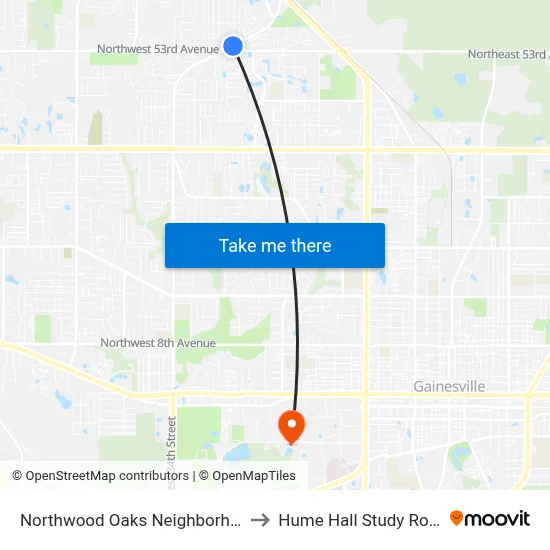 Northwood Oaks Neighborhood to Hume Hall Study Room map