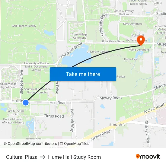 Cultural Plaza to Hume Hall Study Room map