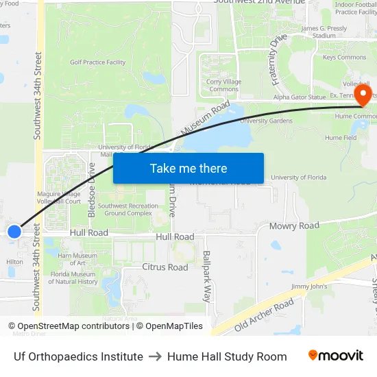 Uf Orthopaedics Institute to Hume Hall Study Room map