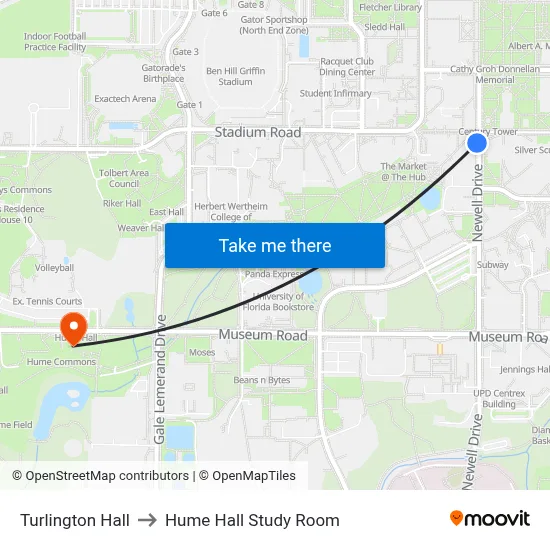 Turlington Hall to Hume Hall Study Room map