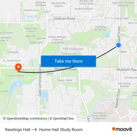Rawlings Hall to Hume Hall Study Room map