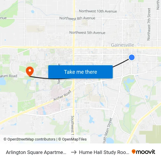 Arlington Square Apartments to Hume Hall Study Room map