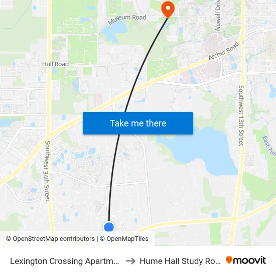 Lexington Crossing Apartments to Hume Hall Study Room map