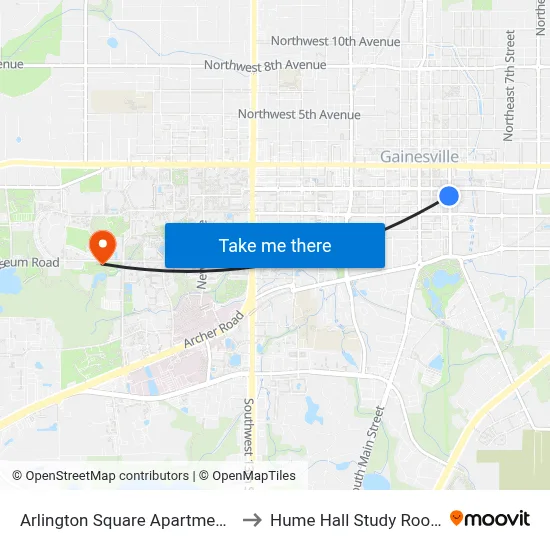 Arlington Square Apartments to Hume Hall Study Room map