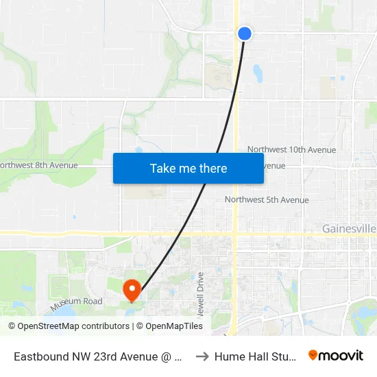 Eastbound NW 23rd Avenue @ NW 13th Street to Hume Hall Study Room map
