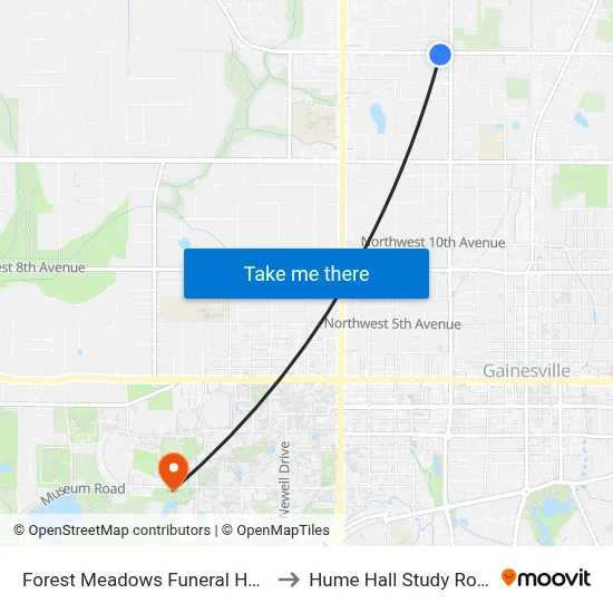 Forest Meadows Funeral Home to Hume Hall Study Room map