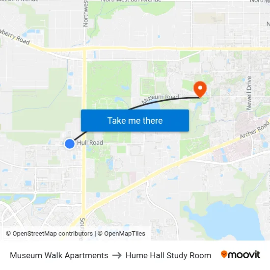 Museum Walk Apartments to Hume Hall Study Room map