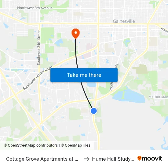 Cottage Grove Apartments at Gainesville to Hume Hall Study Room map